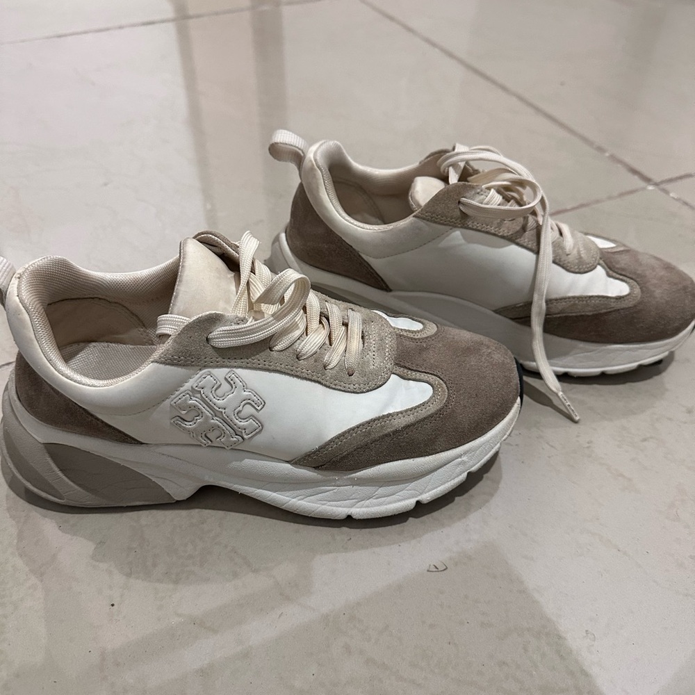 Tory Burch Cream and Brown Sneakers
